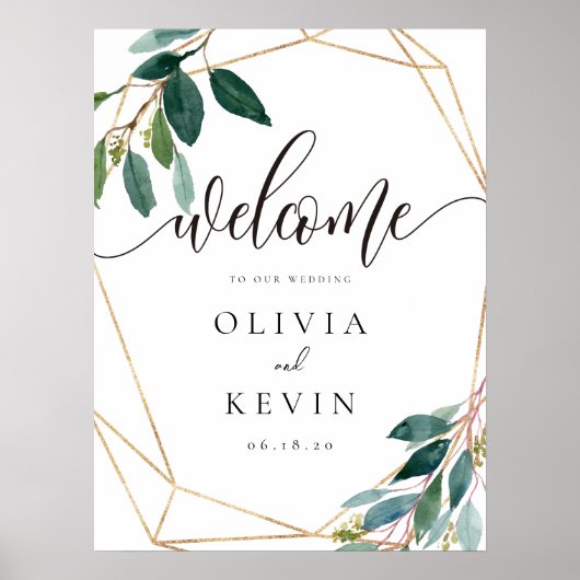 Geometric Leafy Wedding Welcome Sign Poster (Voorkant)