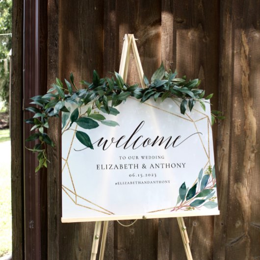 Geometric Leafy Welcome Weddenschap Poster