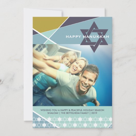 Geometric Lines Blue Star van David Photo Hanukkah Feestdagenkaart (Voorkant)