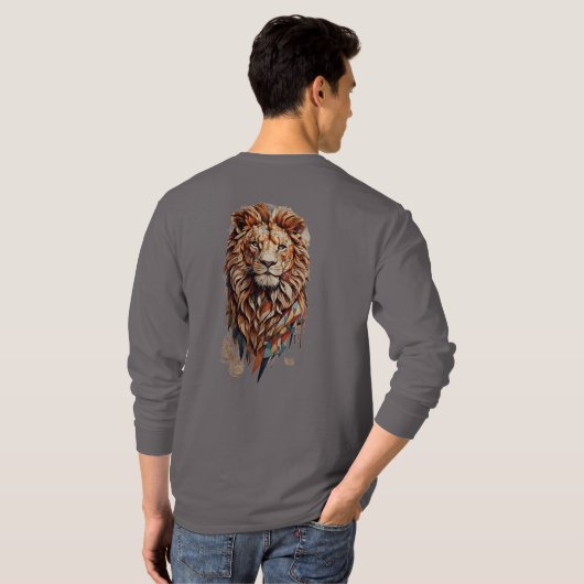 Geometric Lion: Cultural Mosaic T-Shirt Design (Achterkant volledig)