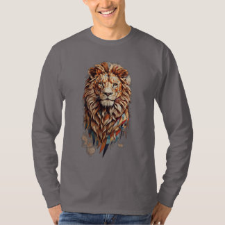 Geometric Lion: Cultural Mosaic T-Shirt Design