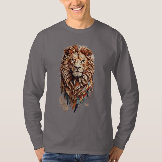 Geometric Lion: Cultural Mosaic T-Shirt Design (Voorkant)