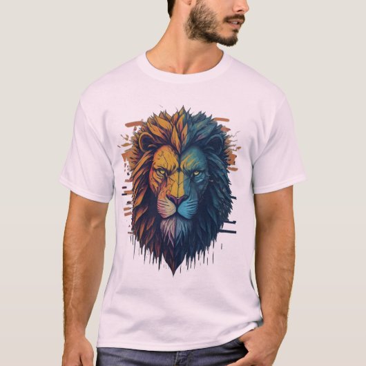Geometric Lion Glitch Art T-shirt (Voorkant)