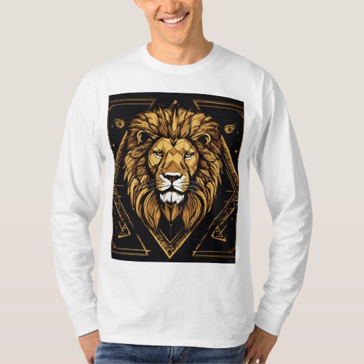 Geometric Lion Halftone T-Shirt: Vette textuur en T-shirt (Voorkant)