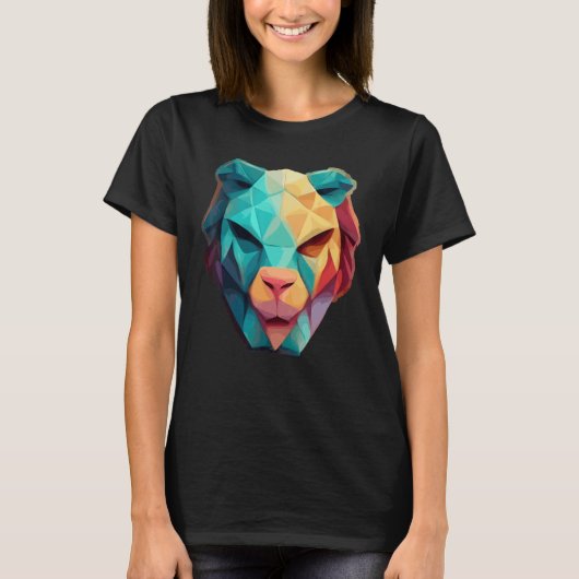 Geometric Lion Polygon Low Poly Lions Face 1 T-shirt (Voorkant)