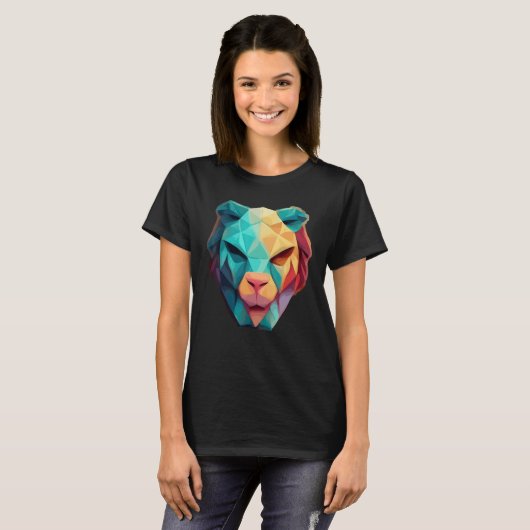 Geometric Lion Polygon Low Poly Lions Face 1 T-shirt (Voorkant volledig)