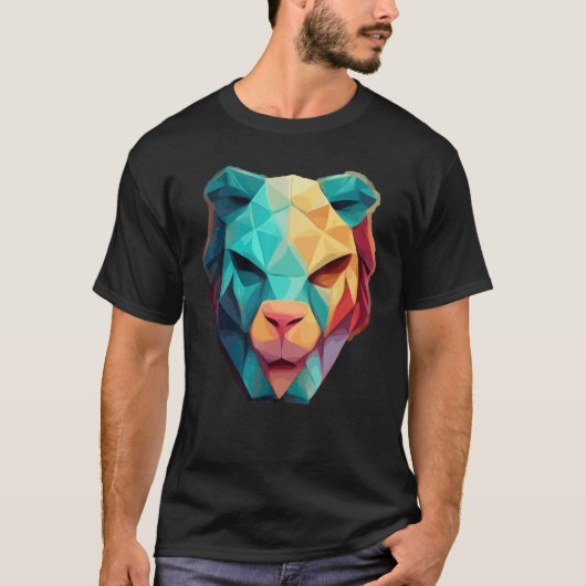Geometric Lion Polygon Low Poly Lions Face 1 T-shirt (Voorkant)