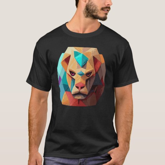 Geometric Lion Polygon Low Poly Lions Face 2 T-shirt (Voorkant)