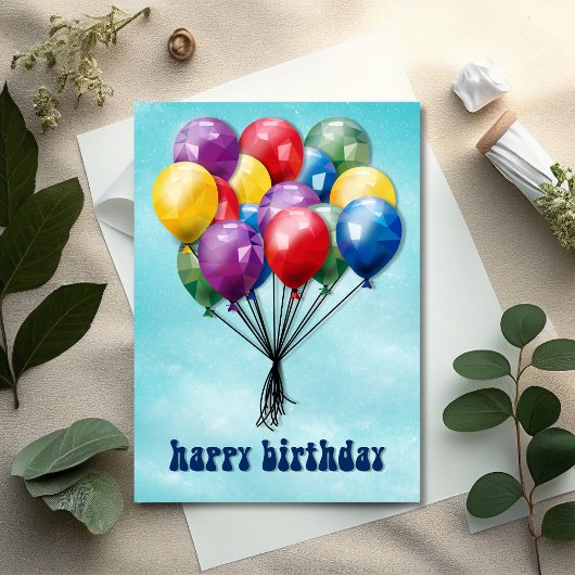 Geometric Low-Poly Balloons Birthday Card Kaart