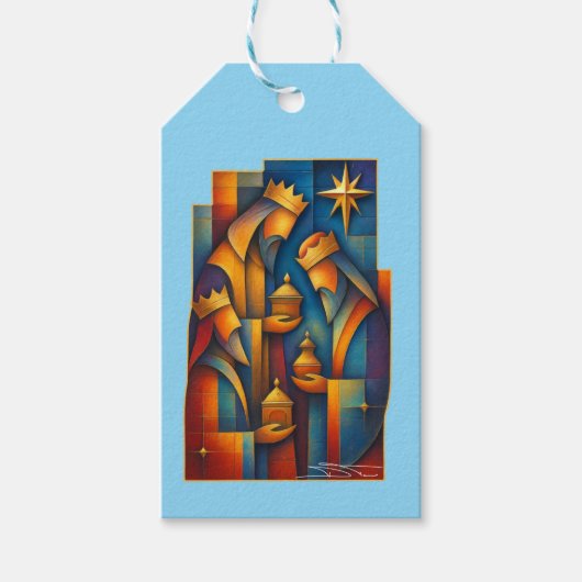 Geometric Magi - Drie Wijzen Kerstster Kunst Cadeaulabel (Voorkant)