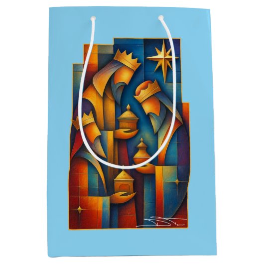 Geometric Magi - Drie Wijzen Kerstster Kunst Medium Cadeauzakje (Voorkant)