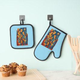 Geometric Magi - Drie Wijzen Kerstster Kunst Ovenwant & Pannenlap Set