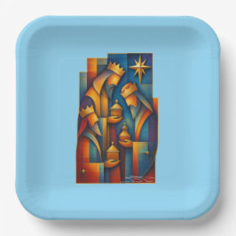 Geometric Magi - Drie Wijzen Kerstster Kunst Papieren Bordje