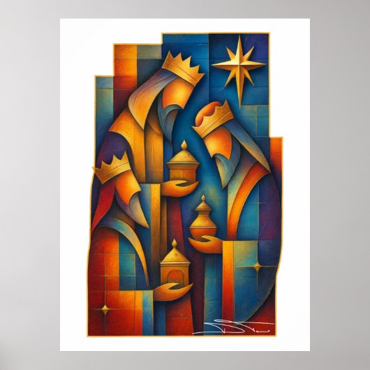 Geometric Magi - Drie Wijzen Kerstster Kunst Poster (Voorkant)