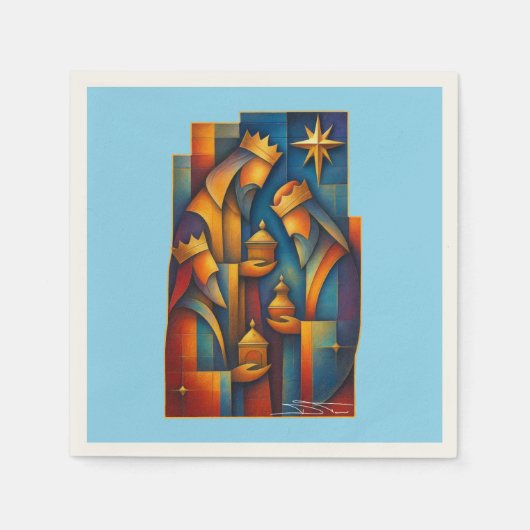 Geometric Magi - Drie Wijzen Kerstster Kunst Servet (Voorkant)