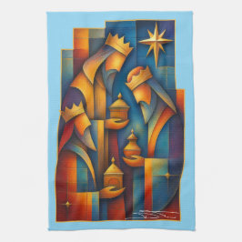 Geometric Magi - Drie Wijzen Kerstster Kunst Theedoek