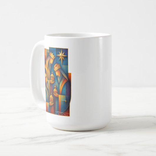 Geometric Magi - Three Wise Men Christmas Star Art Koffiemok (Voorkant links)