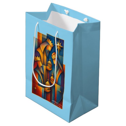 Geometric Magi - Three Wise Men Christmas Star Art Medium Cadeauzakje (Voorkant Gekanteld)