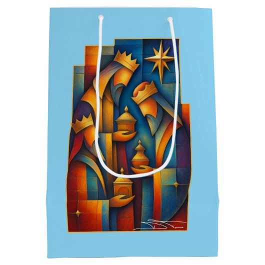 Geometric Magi - Three Wise Men Christmas Star Art Medium Cadeauzakje (Achterkant)
