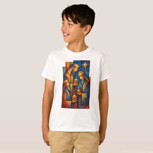Geometric Magi - Three Wise Men Christmas Star Art T-shirt (Voorkant volledig)