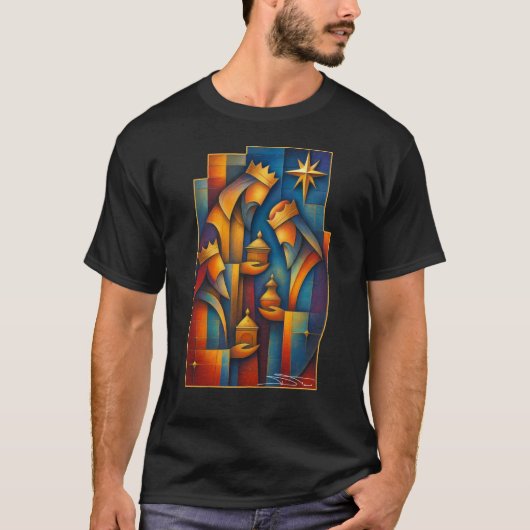 Geometric Magi - Three Wise Men Christmas Star Art T-shirt (Voorkant)