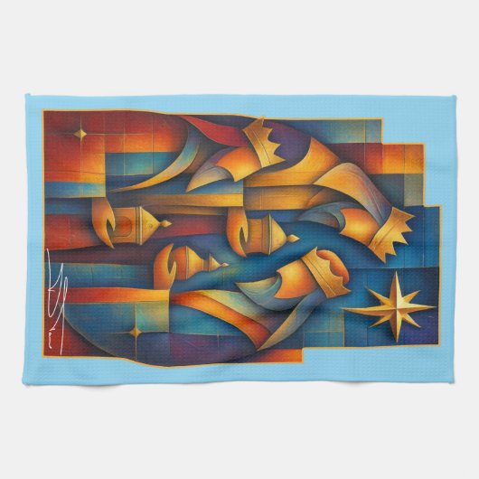 Geometric Magi - Three Wise Men Christmas Star Art Theedoek (Horizontaal)