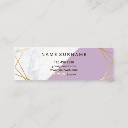 Geometric Marble Lavender Gold Mini Visitekaartje (Achterkant)