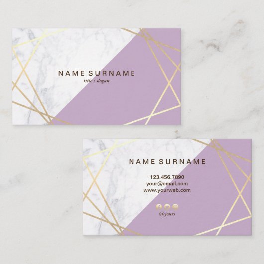 Geometric Marble Lavender Gold Visitekaartje (Voorkant / Achterkant)