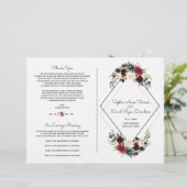 Geometric Merlot Navy Blue Floral Wedding Programm (Staand voorkant)