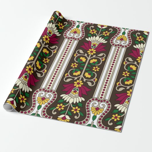Geometric Moghul Paisley pattern on white backgrou Cadeaupapier (Uitgerold)