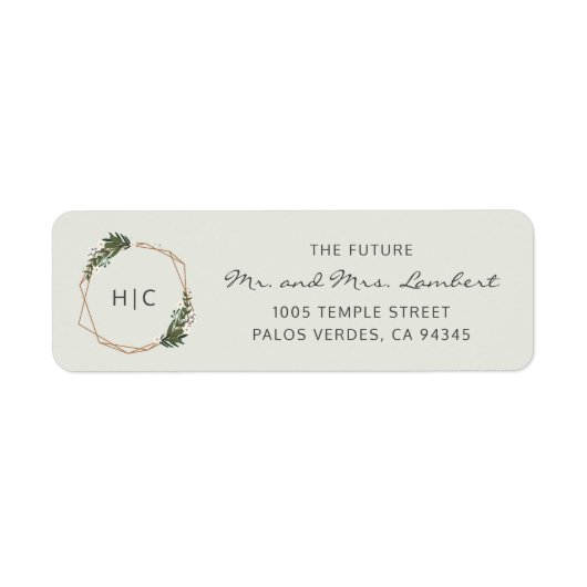 Geometric Monogram Weddenschap Return Address Etiket (Voorkant)