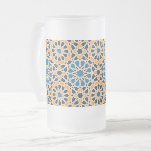 Geometric Moroccan Tile & Orange Pattern Matglas Bierpul (Voorkant links)