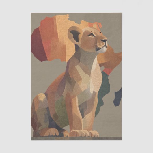 Geometric Mosaic Lioness with Stylized Africa Map  Tissuepapier (Voorkant)
