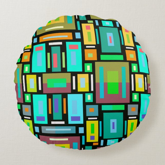 Geometric Mosaic Pillow Block Shape Rond Kussen (Voorkant)