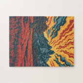 Geometric Mountain Peaks and Red Field Graphic Art Legpuzzel (Horizontaal)