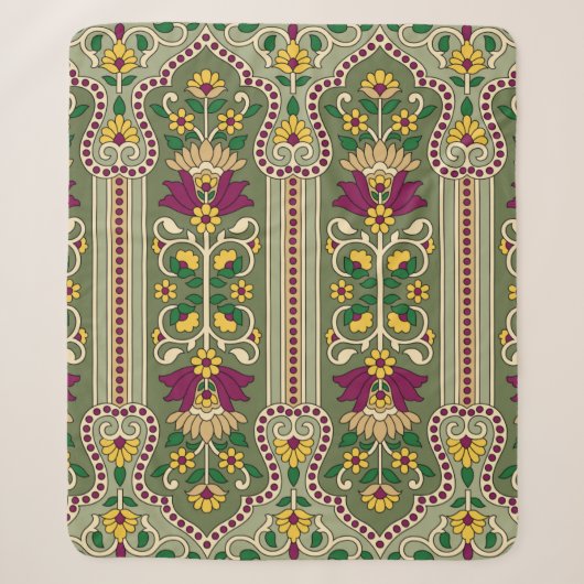 Geometric Mughal Paisley pattern on green backgrou Sherpa Deken (Voorkant)