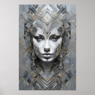 Geometric Muse: Een modern Abstract vrouwenportret Poster