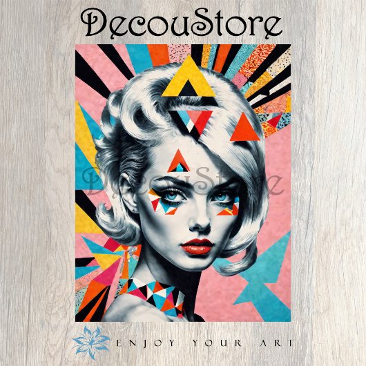 Geometric Muse – Moderne Pop Art Vrouw Decoupage Tissuepapier