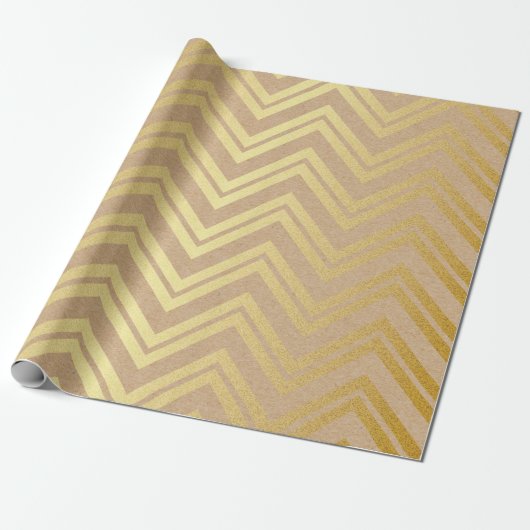 Geometric Natural Cart Pink Golden Zig Zag Cadeaupapier (Uitgerold)