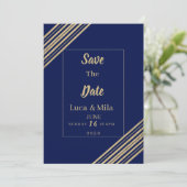 Geometric navy blue gold typography Save the Date Kaart (Staand voorkant)