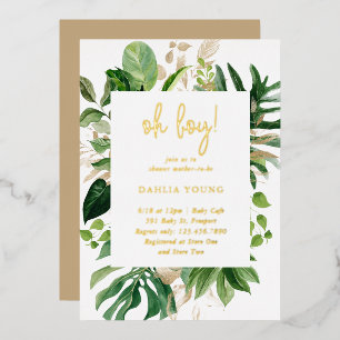 Geometric Oh Boy Tropical Baby shower Gold Folie Uitnodiging