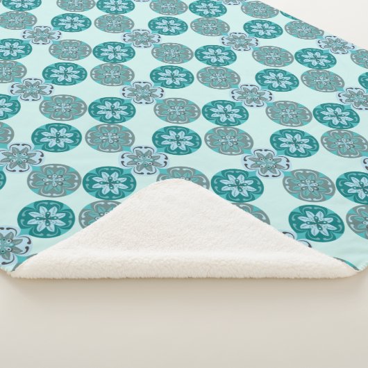 Geometric Ornate Floral Pattern Blue and Teal Sherpa Deken (3/4)
