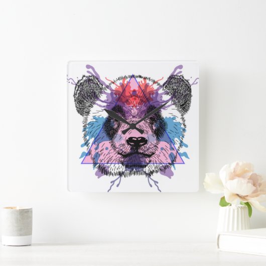 Geometric Panda Bear Vierkante Klok (Huis)