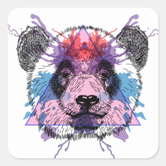 Geometric Panda Bear Vierkante Sticker (Voorkant)