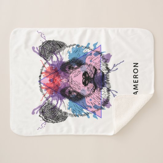 Geometric Panda Beer | Jouw namen toevoegen Sherpa Deken (Voorkant (horizontaal))