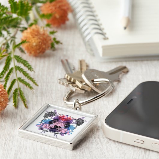 Geometric Panda Beer Sleutelhanger (Zijkant)