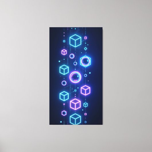 Geometric particles shimmered with neon light canvas afdruk (Voorkant)