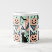 Geometric Pastel Halloween Pumpkin Black Cat Art Grote Koffiekop (Voorkant)