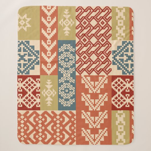 Geometric patchwork ornamental ethnic pattern sherpa deken (Voorkant)