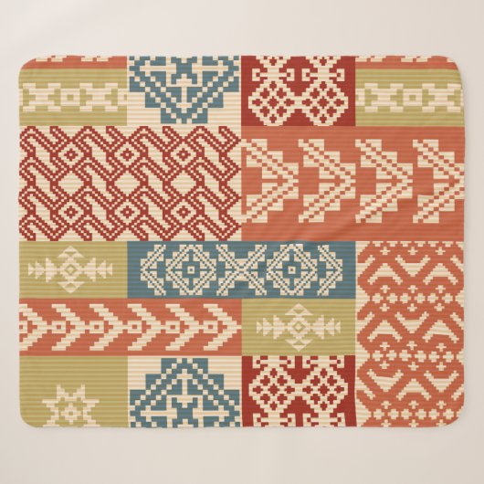 Geometric patchwork ornamental ethnic pattern sherpa deken (Voorkant (horizontaal))